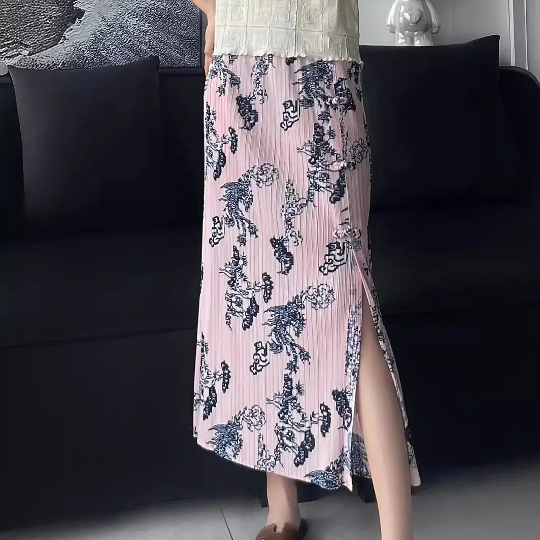 

ALSEY Miyake Pleated Casual Half Skirt Elastic Waist Original Butterfly Print Elegant Women's Half Skirt 2024 Summer New
