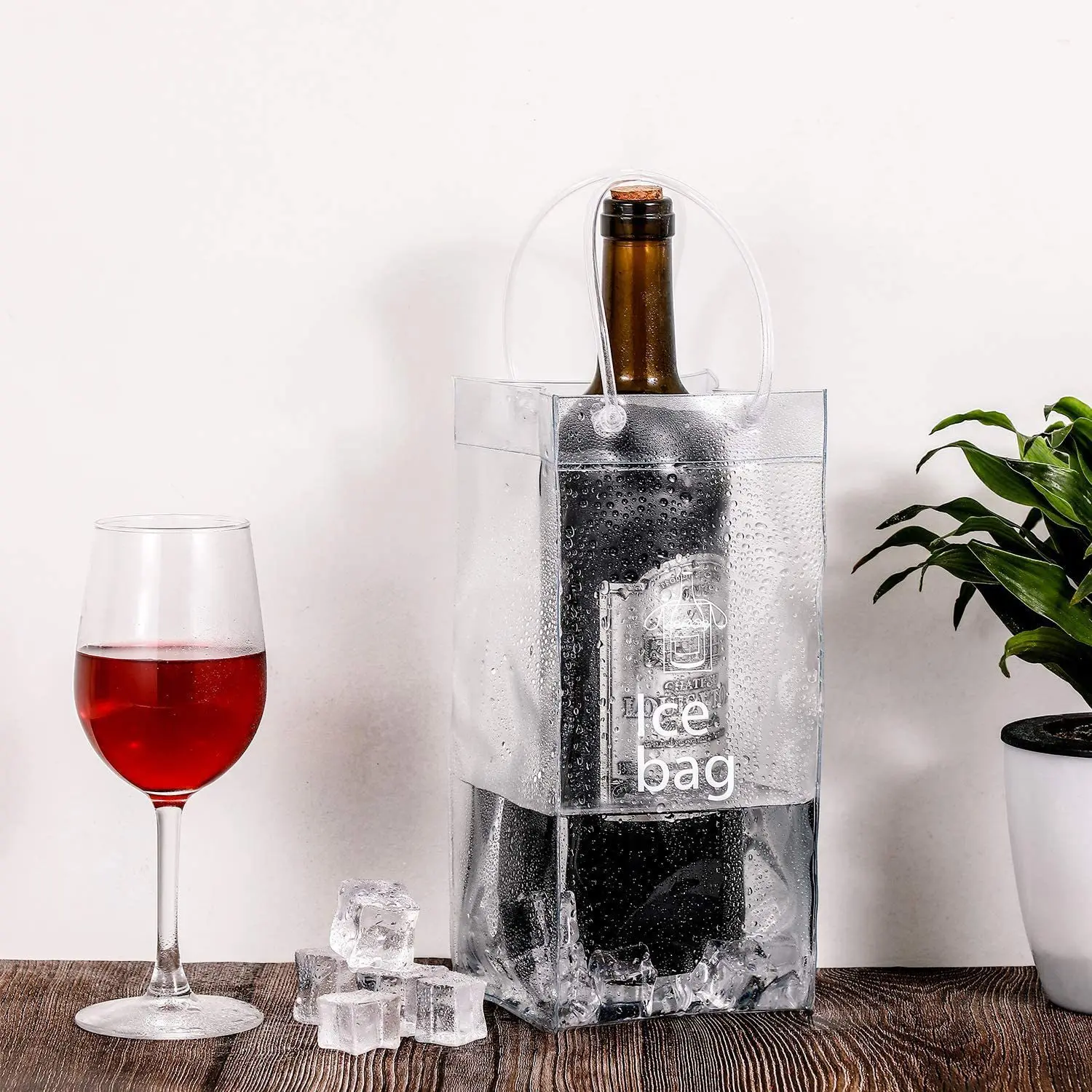 3PCS Collapsible Clear PVC Pouch Wine Cooler Bag PVC Wine Pouch Bags for Champagne Cold Beer White Chilled Beverages