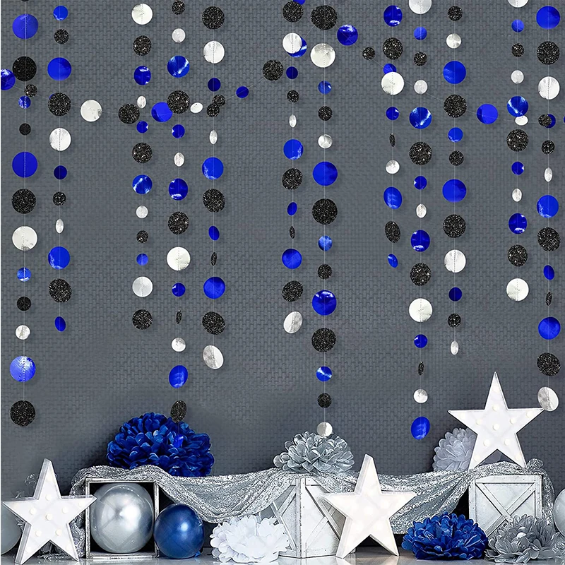 13Ft Navy Blue Black Silver Space Astronaut Birthday Circle Dots Garland Royal Blue Black Polka Dots Streamer Forniture Per Il Nuovo Anno