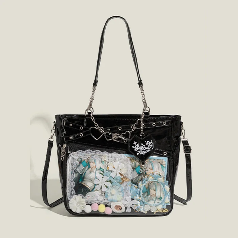 New Large Capacity Hot Girl Pain Bag Transparent Pain Layer Heartbeat Trajectory Crossbody Bag Love Chain Shoulder Bag