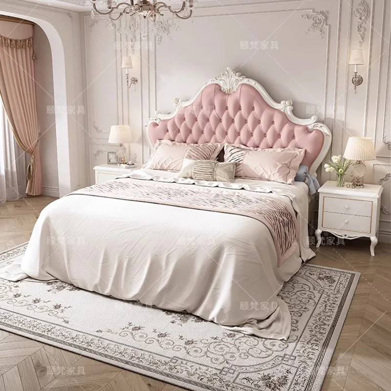Luxury Aesthetic Couple Bed European Wood Storage Space Bedroom Bed ...