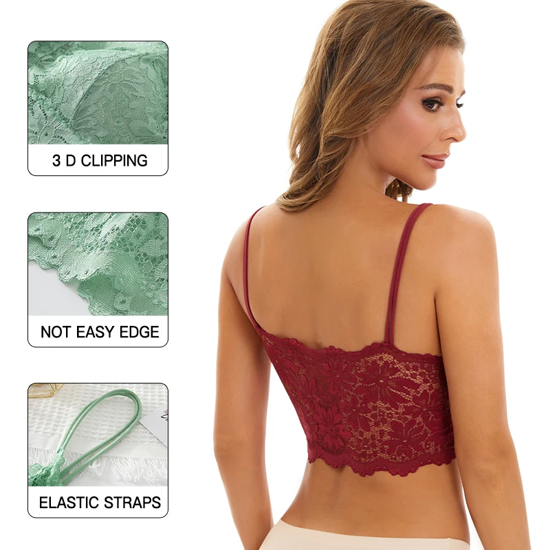 3PCS Women's Lace Bras Top Comfortable Bralette Solid Color Sexy Underwear Vest Female Hollow Out Wireless Lingerie Seamless Bra