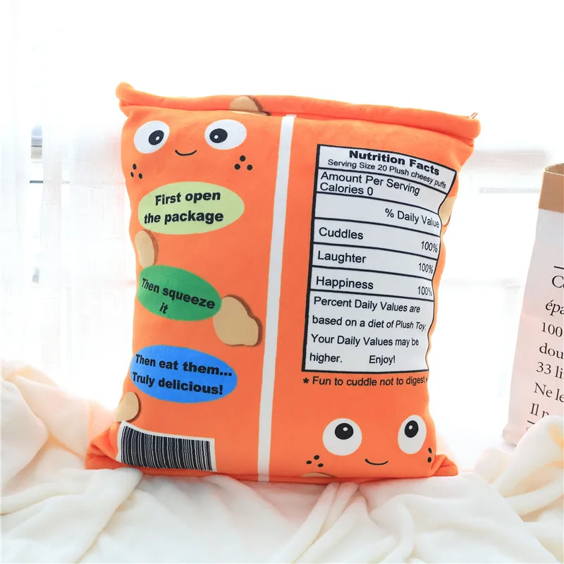 Cheesy Puffs Plush Toy  Lifelike Puffs 6pcs In one Bag Stuffed Food Throw Pillow Kids Toys Birthday Christmas Gift for Child 3