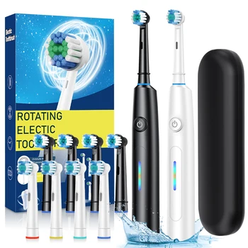 3D Rotating Electric Toothbrush 5 Modes USB Fast Rechargeable Rotary Electric Toothbrush with Travel Case 4 Brush Heads 1