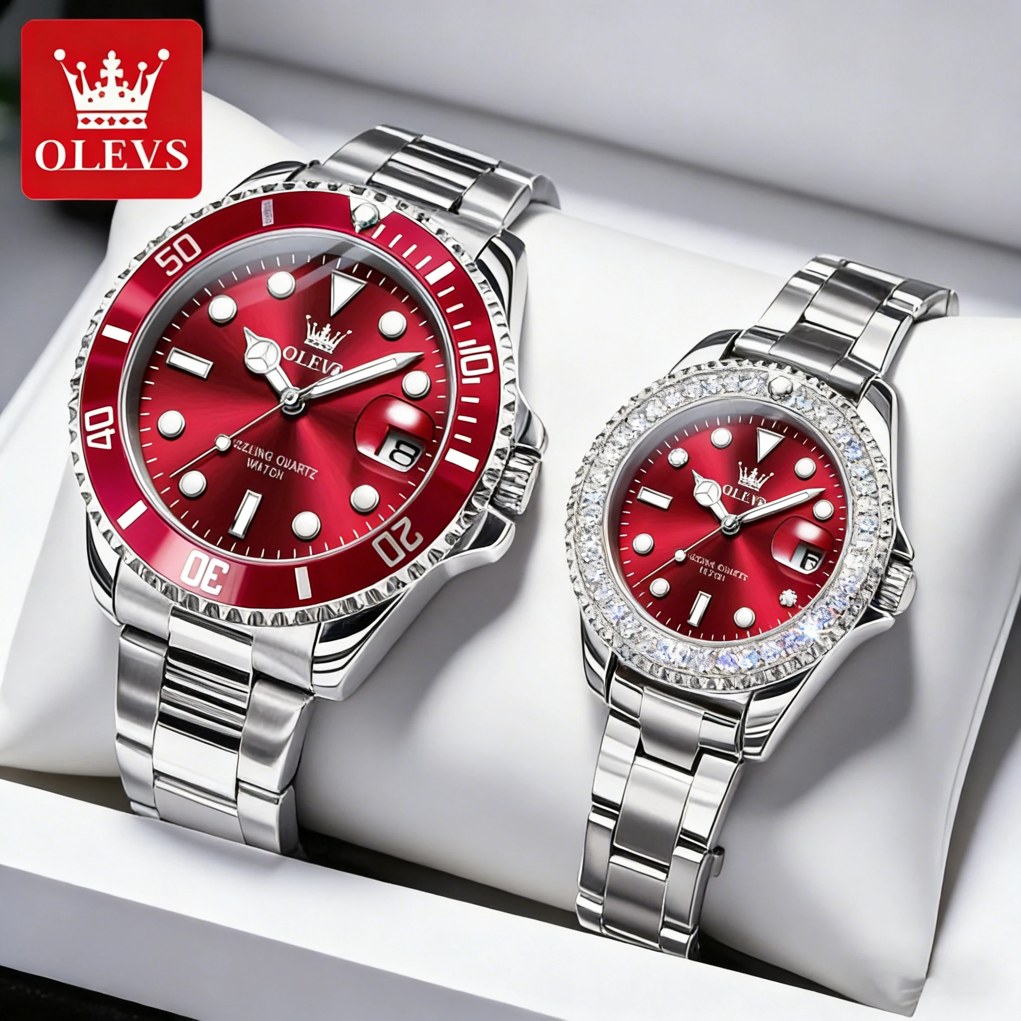 OLEVS hours for couples, a luxury wristwatch made of stainless steel, an original quartz watch for lovers, water-resistant, lumino...