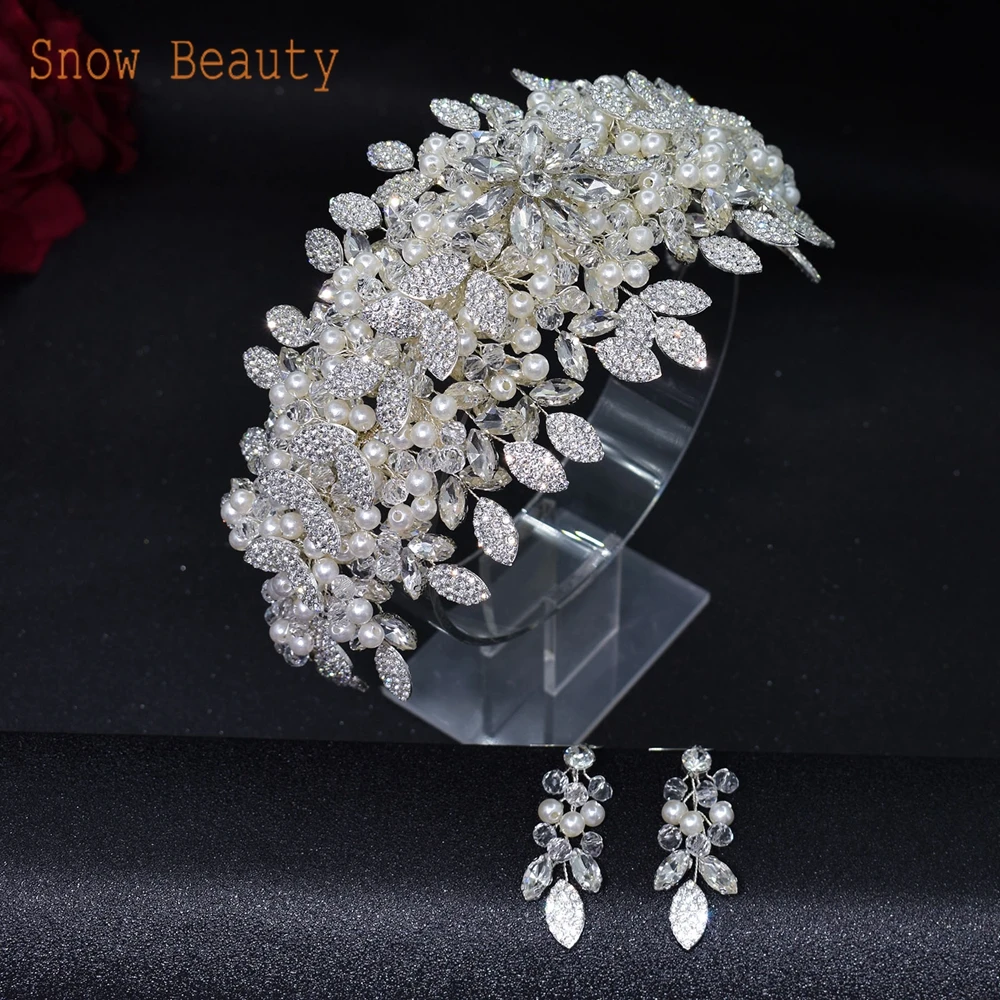 DZ065 Crystal Wedding Hair Jewelry Earring Set Party Headwear Bride Headpiece Gift Wedding Headband for Women Tiara Headdress