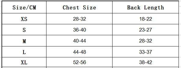 Dog apparel size chart - San Rocco Italia