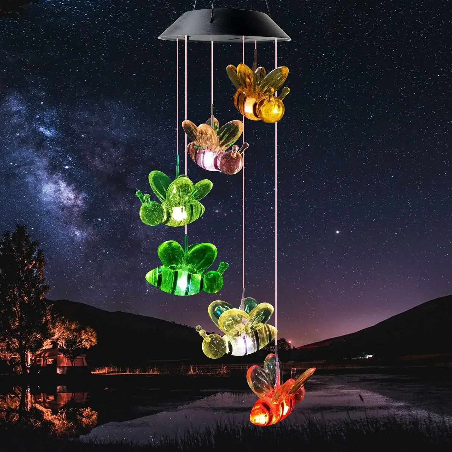Solar Bee Wind Chimes Hanging Solar Light Outdoor Waterproof Wind Chime Lamp Multicolors Lamp for Home Garden Decoration Lantern solar garden lights outdoor wind chimes