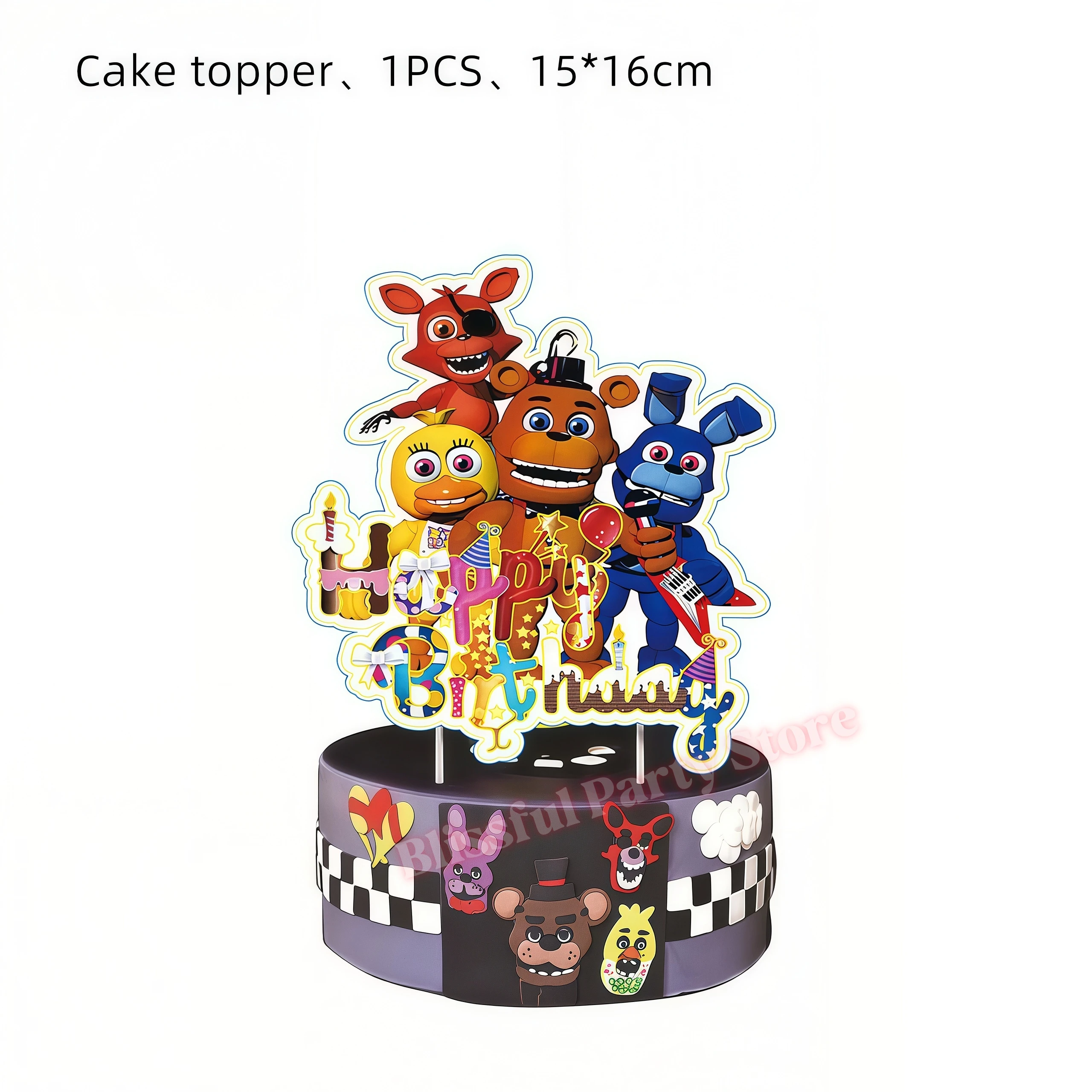 Five Nights at Freddy's Geburtstagsdekorationen: Pappteller, Becher, Kuchenaufsatz, FNAF-Ballons für Jungen, Geschenke, Babyparty-Zubehör – Detail 8