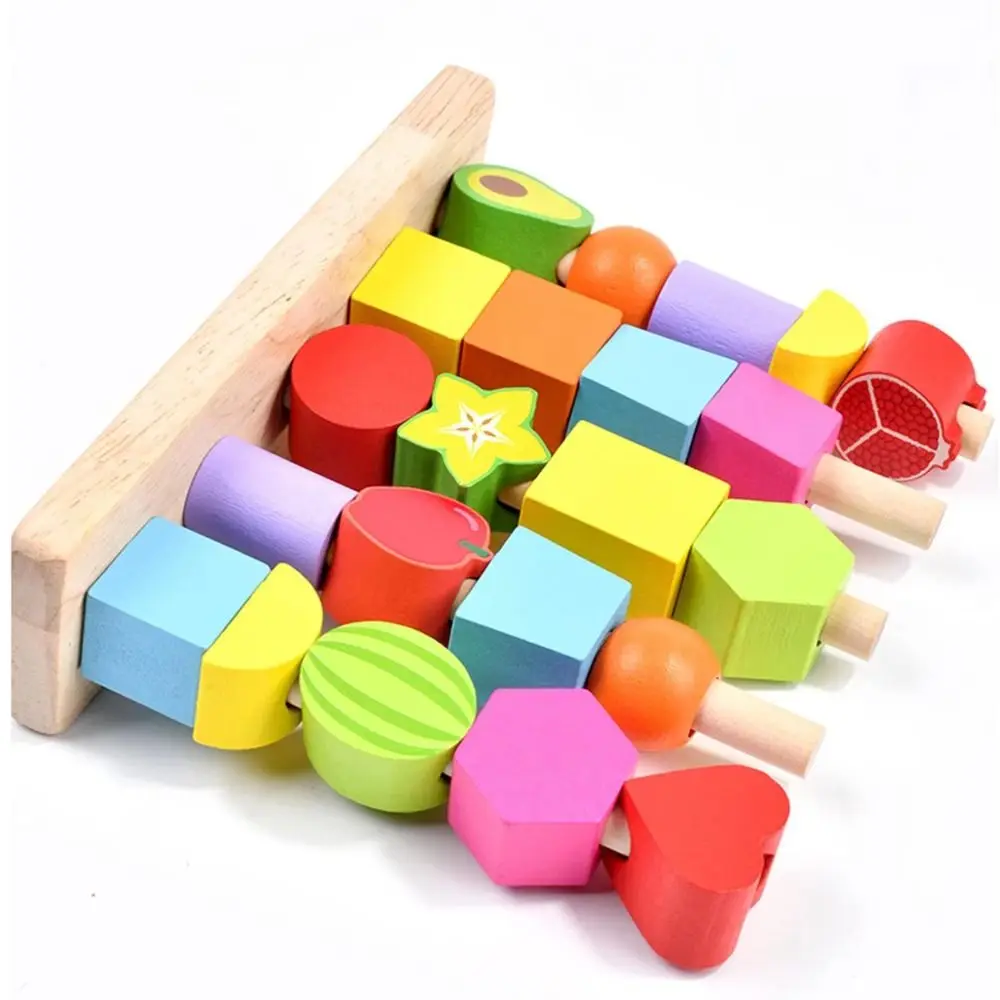 Geometric Color Shape Cognition Toys Fruit Color Shape Montessori Stacks Blocks Puzzle Game Lacing Beads Challenges