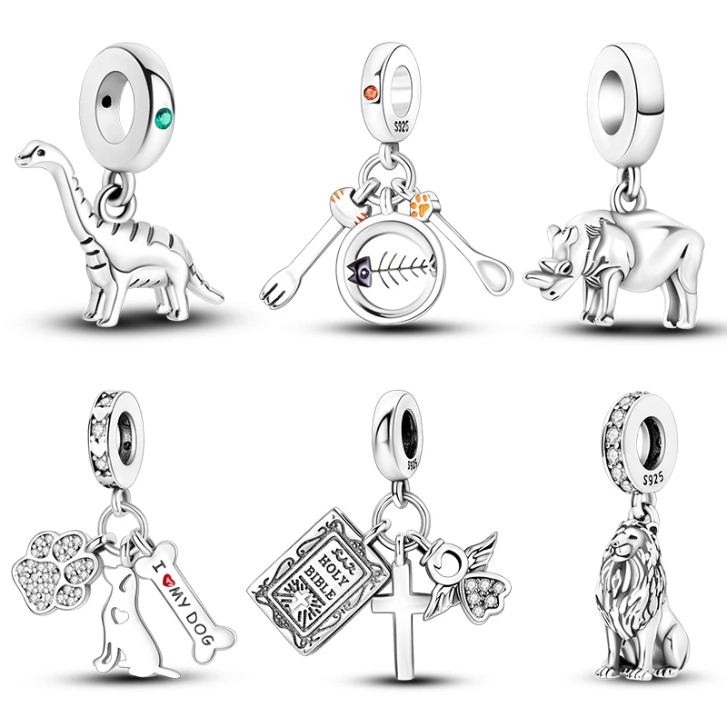

Real 925 Sterling Silver Fish Rhinos Lions Dog Animal Dinosaurs Charms Beads Fit Pandora 925 Originals Bracelets Jewelry Gifts