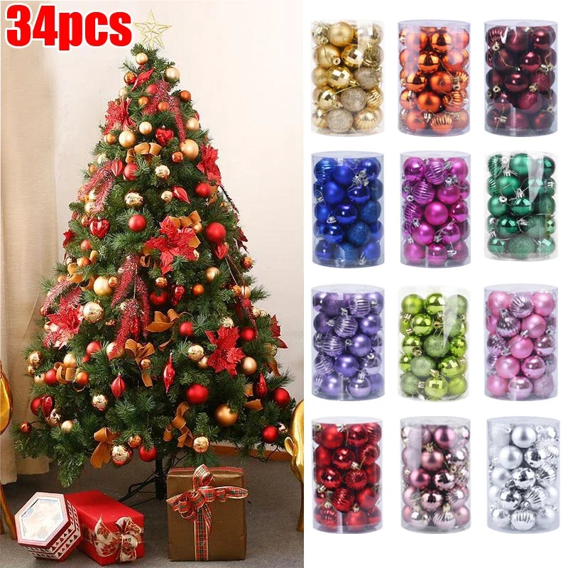 

34PCS Christmas Ball Christmas Tree Ornament New Year Hanging Pendants Home Garden Decor For Xmas New Year Home Party Decoration