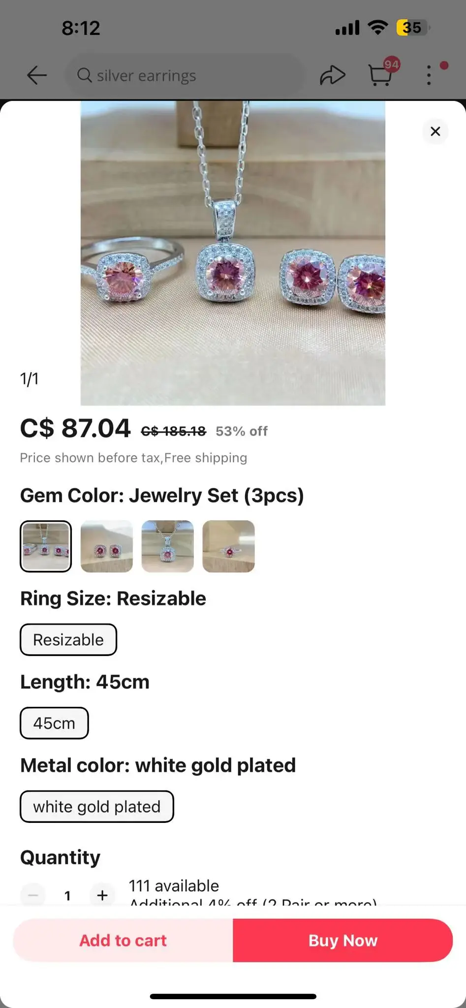 

1pcs 52cm color moissanite tennis necklace 1 pair pink moissanite earrings 1pcs pink moissanite necklace 1 pcs Moissanitependant