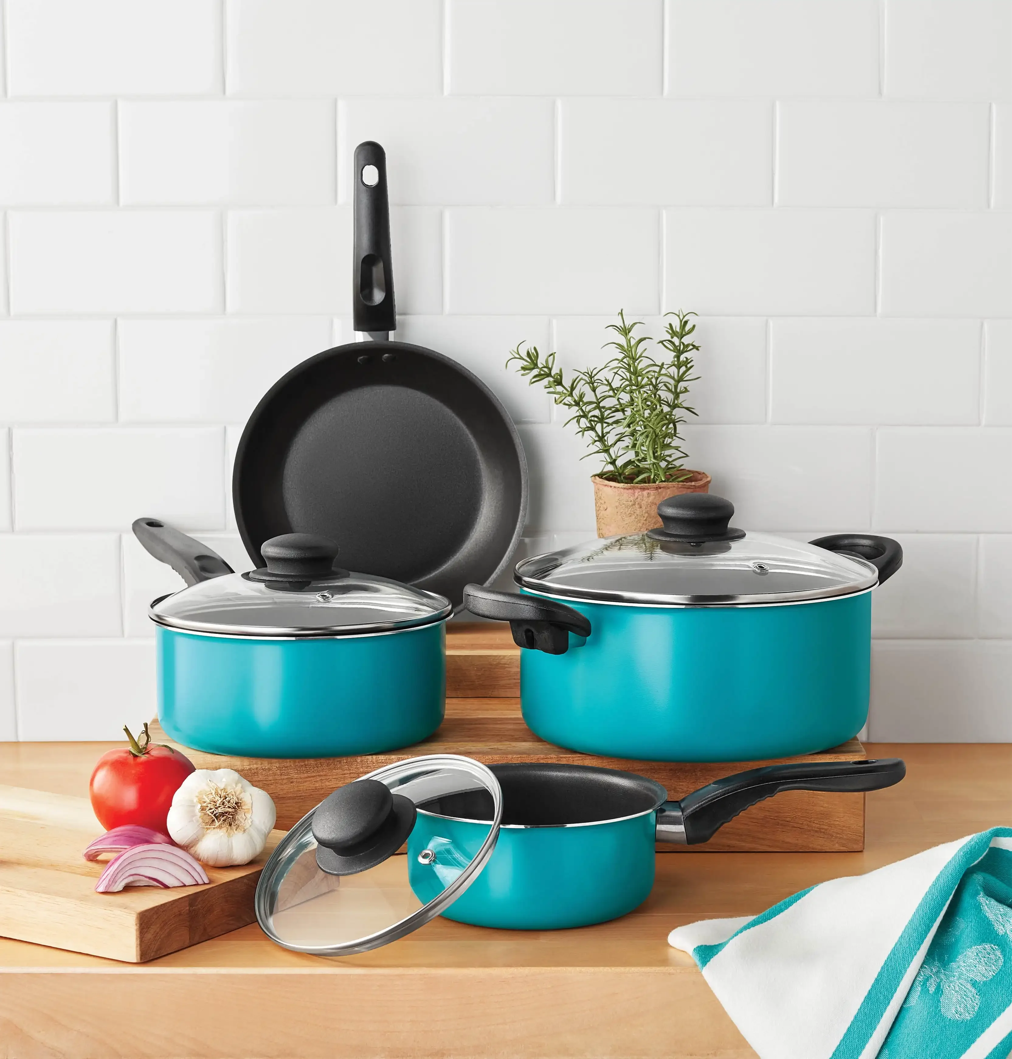 

7 Piece Non-Stick Cookware Set Aluminum Teal Non Stick Cooking Pot Set Cookware Cooking Pots Set Cookware Kitchen