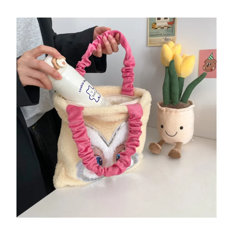 Female Soft Purse Bag with Zipper Women Small Handbags Lamb Wool Ladies Rabbit Shoulder Bag