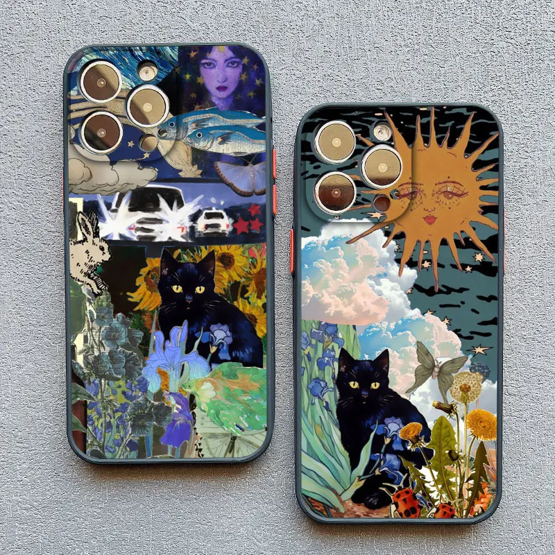 Abstrakte Kunst Katzen-Handyhülle für iPhone 17 Pro Max 16 15 14 13 12 11 Pro Max 12 13 Mini XS X XR 16 15 14 Plus Stoßfeste Schutzhüllen