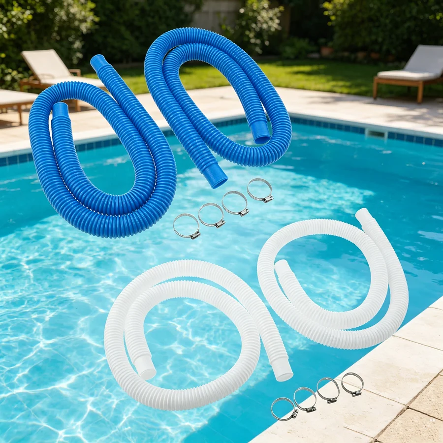 2 Stück 59-Zoll-Poolfilterpumpenschlauch + Stahlklemmen 1,25 Zoll passend für Aufstellpools von Coleman Bestway Intex 330GPH 530 GPH # 607 # 637
