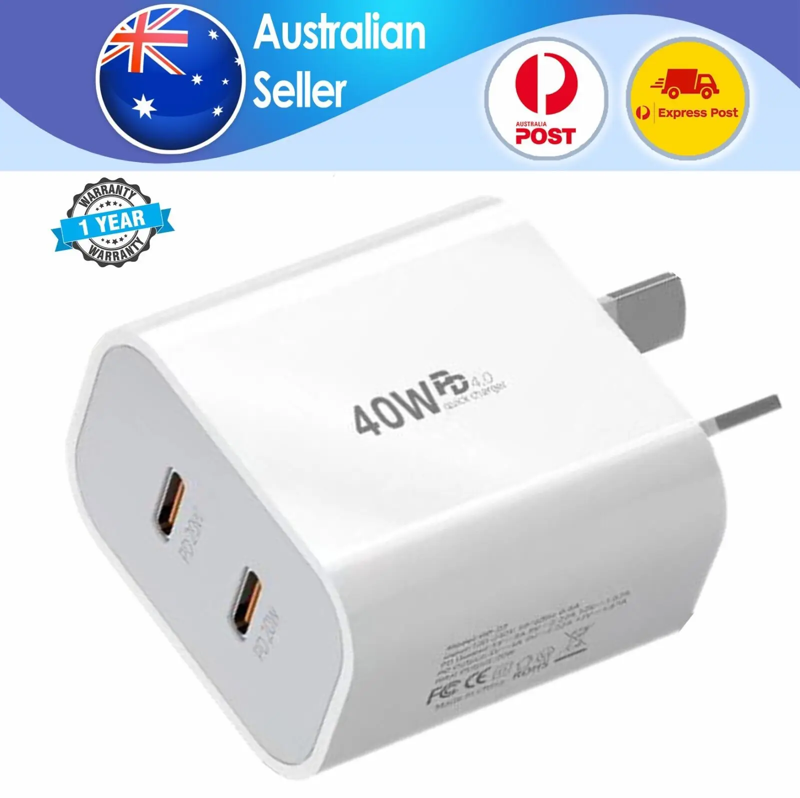 40w Dual UsbC Pd Fast Charging Wall Usb C Charger Power Adapter TypeC