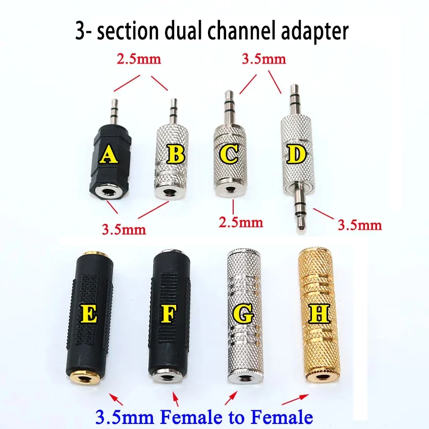 1 Stück 2,5mm/3,5mm Buchse-zu-Buchse Audio-Adapter, Stereo F/F Verlängerungsstecker, Audio-Konverter Stecker auf Buchse