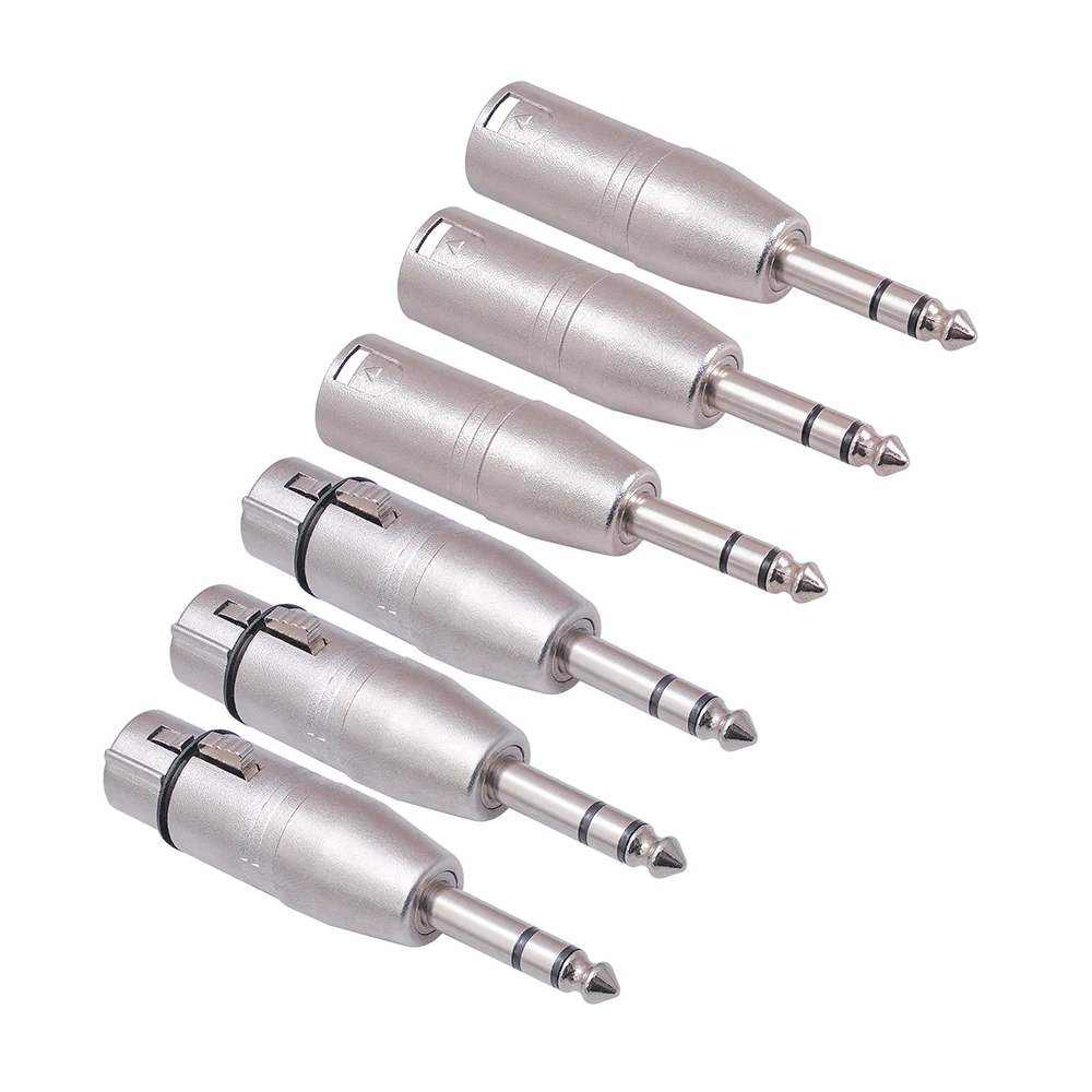 

6Pcs XLR 6.35mm Female to XLR Male 6.35mm Male to XLR Female Adapter Zinc Alloy Stereo Mixer Microphone Audio Adapter Connector