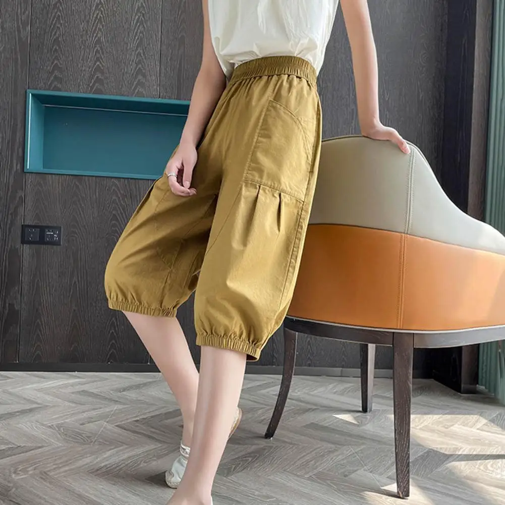 

Women Cropped Pants Summer Middle-aged Lady Elastic Waist Loose Casual Pants Cotton Thin Female Sweatpants