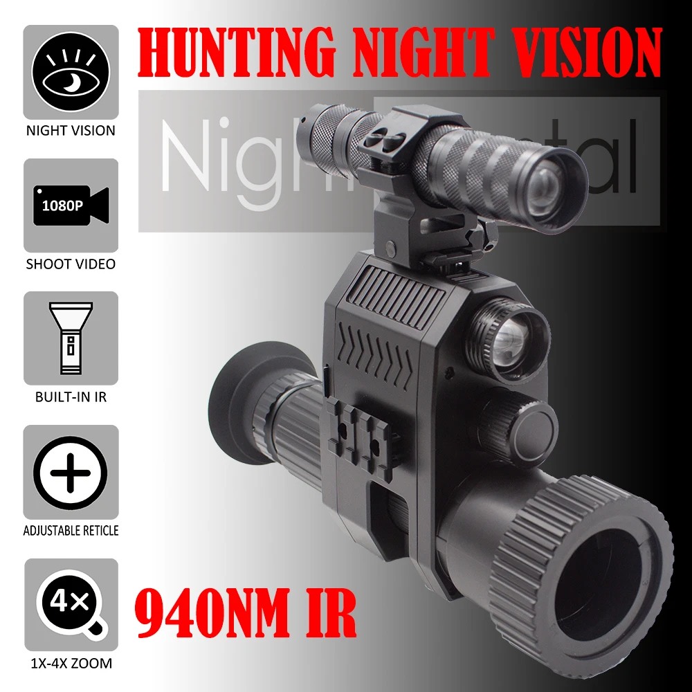 

Megaorei NK007 Plus Hunting Night Vision Scope Monocular Clip on Attachment DVR with Built-in 850nm 940nm Tactical IR & Lantern