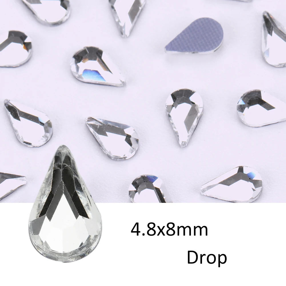 

YHB Glitter Crystal Glass Strass Flatback Hotfix Drop Shaped Rhinestones For Shoes Bags Phones Fabric Garment Nail art