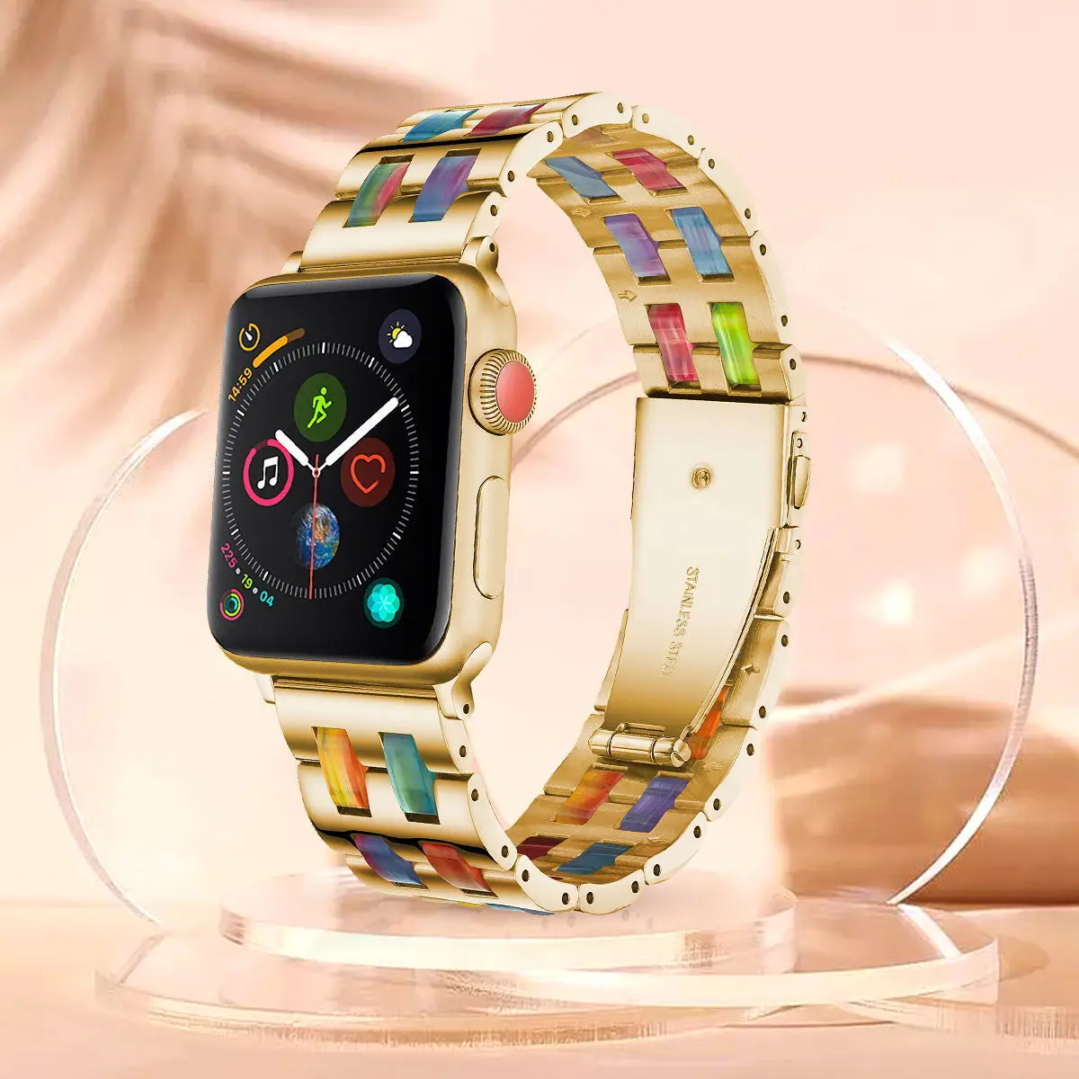 Luxury Resin Strap For Apple Watch Band 40mm 44mm 42mm Bracelet Stainless Steel Belt For iWatch 8 7 45mm 41mm iWatch 6 5 4 3 SE