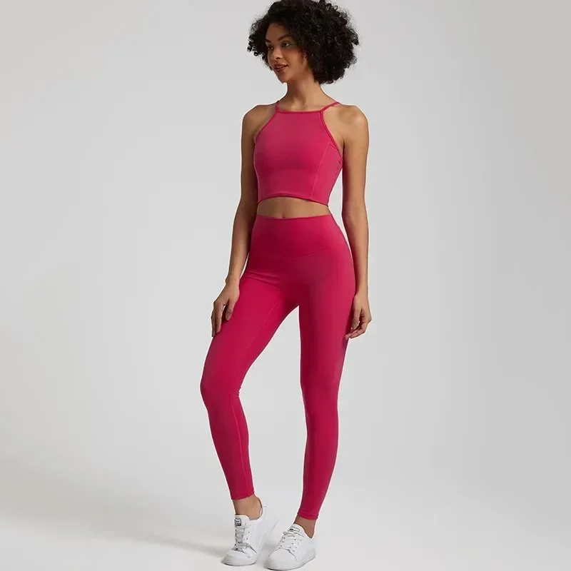 Lemon Gym Fitness Yoga Set Legging Back Cross Sport Bra Top 2pc Suit Comprehensive Training Jog Womencutout Tie Round Neck