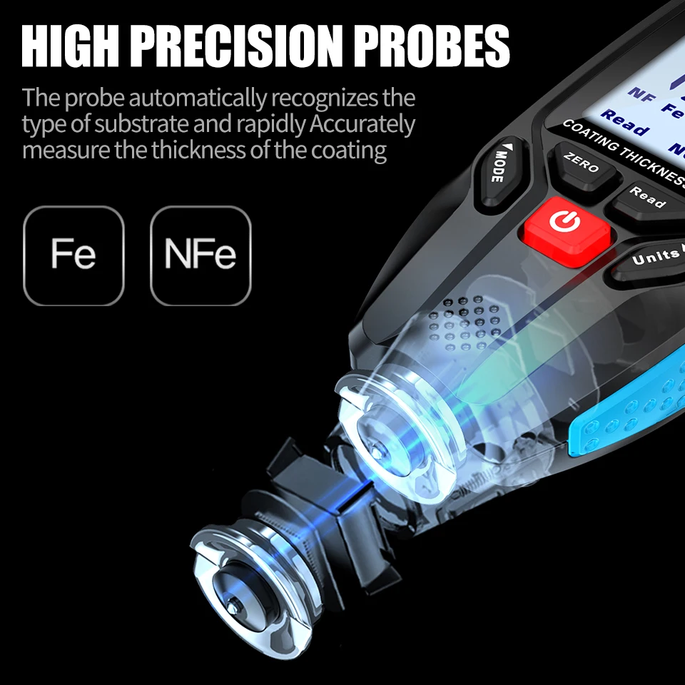 Aicevoos-Medidor de espesor de revestimiento para coche, probador de espesor de película de pintura, medidor de medición FE NFE para Metal automotriz, cerámica, 0-1300um