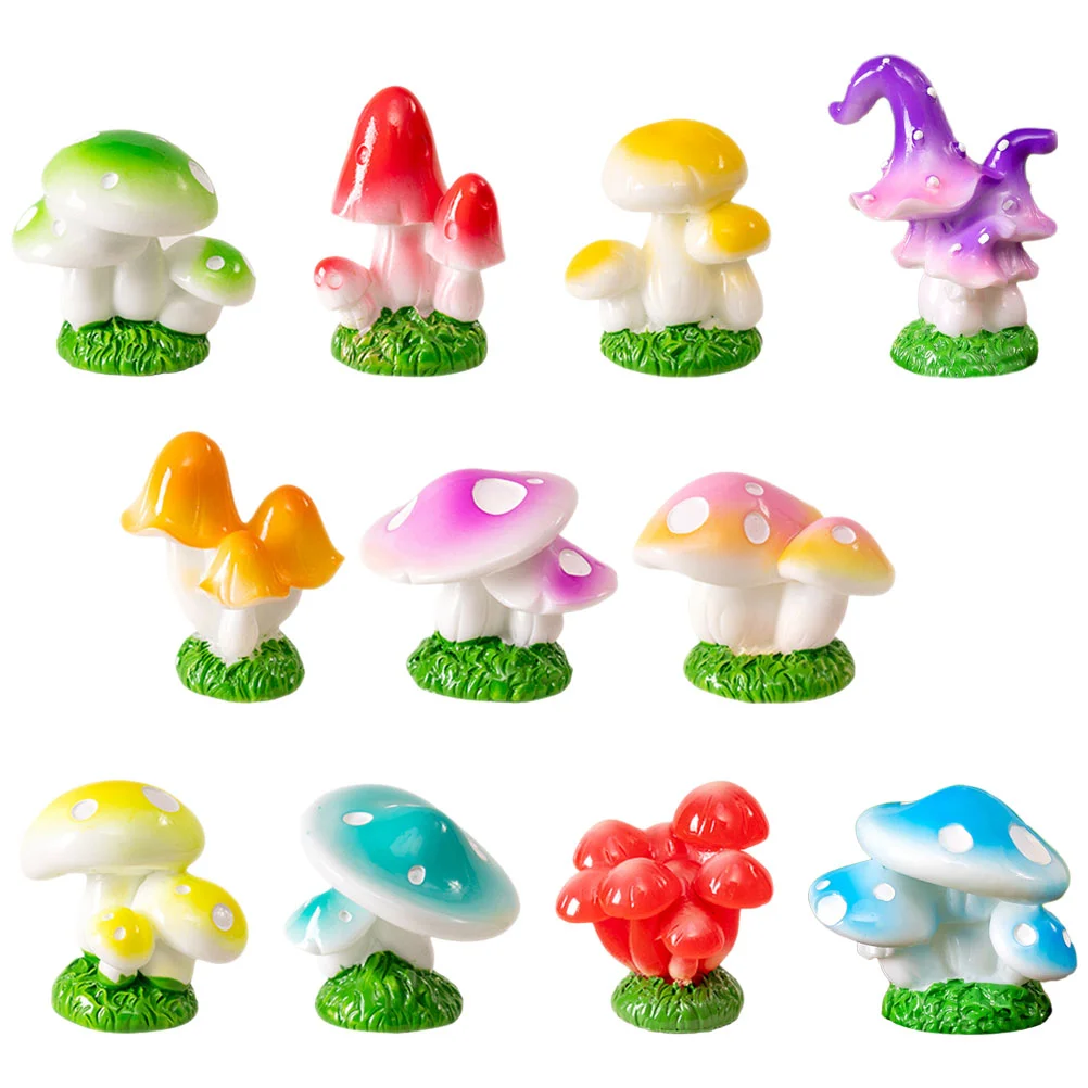 

11 Pcs Micro Landscape Flowerpot Outdoor Decoration Mushrooms Resin Crafts Table Tiny Ornament