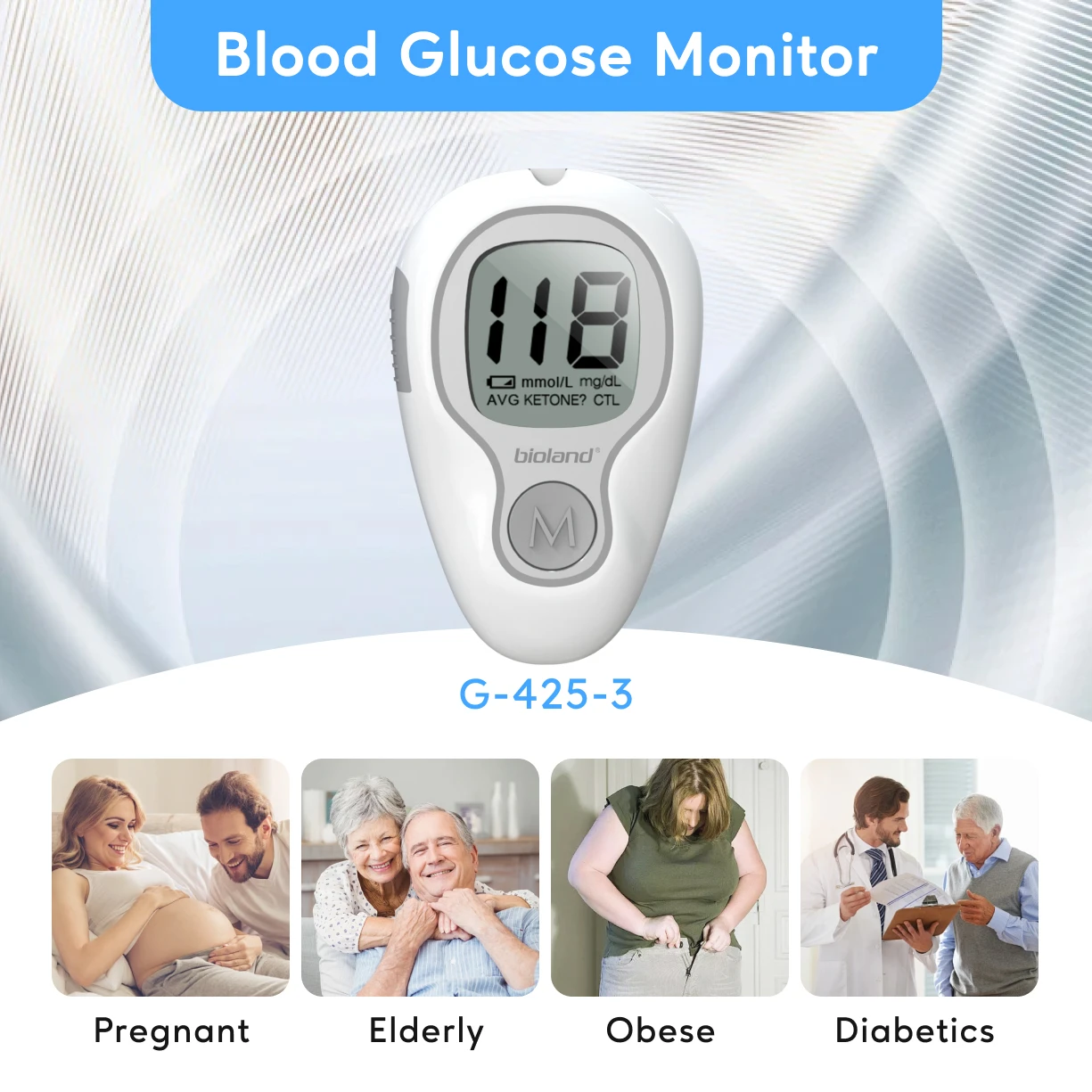 Blood Glucose Meter Glucometer Full Set Glucose Test Strips Medical Diabetes Blood Sugar Monitor bioland G-425-3 Complete Kit 2