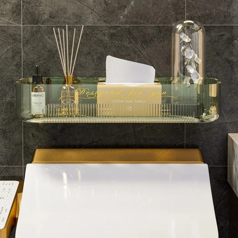 New Wall Mounted Toilet Storage Rack Accessories No-punch Acrylic Bathroom Shelf Luxury Space Saving Kitchen Storage Organizer 4