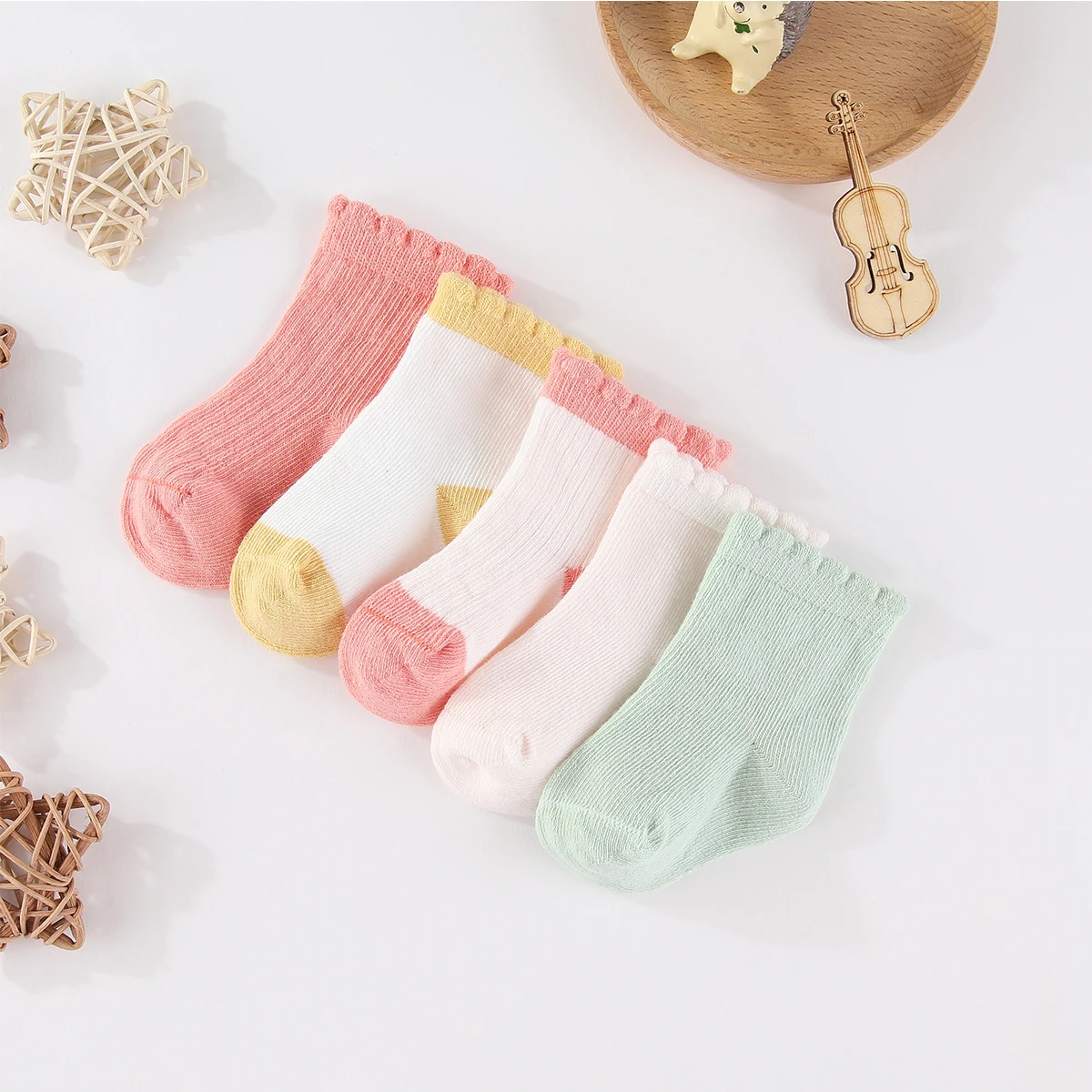 Kiddiezoom 5 Pairs Fashion Newborn Baby Boy Girl mid-calf Socks Cotton Soft Breathable Infant Accessories Four Seasons 0-12M 18 Kiddiezoom 5 Pairs Fashion Newborn Baby Boy Girl mid-calf Socks Cotton Soft Breathable Infant Accessories Four Seasons 0-12M - Image 4