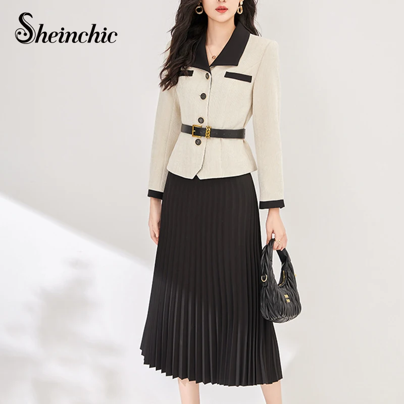 

Luxury Designer Women Clothing 2023 New Arrivals Lady Office Elegant Sashes White Blazer and Skirt Two Piece Set Y2k