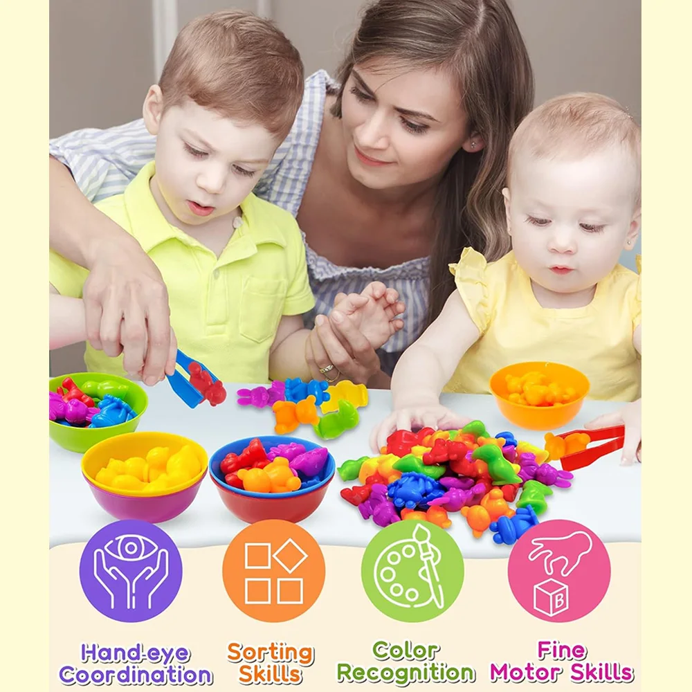 Rainbow Counting Animal Sorting Toys Color Sorting Animal Dinosaur Shape Classification Montessori Sensory Toy Boys Girls Gift