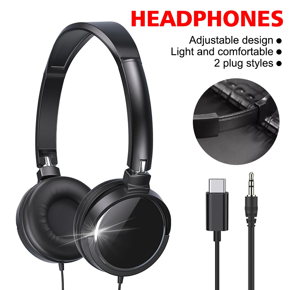 Wired Headphones 3 5mm/Type-C Bass Stereo Foldable With Microphone Adjustable Headphones Suitable For Pc Mp3 Mobile Headphones 3