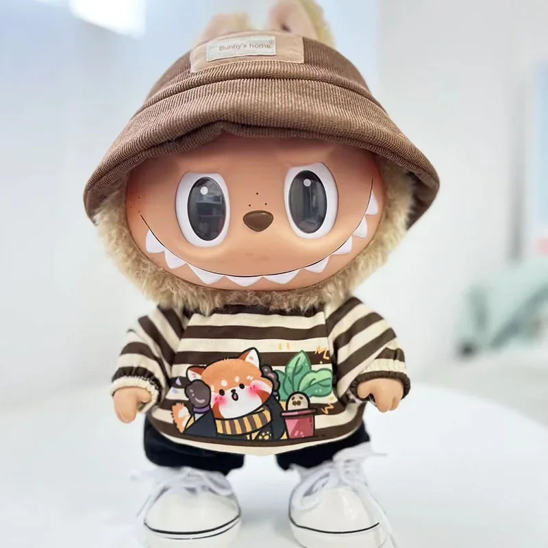 thumbnail image 1 of Conjunto de ropa de vinilo para muñeca de peluche Labubu de 38 cm para muñeca Kpop Exo Labubu de Corea, conjunto de camisa de animal a rayas, 1 of 4