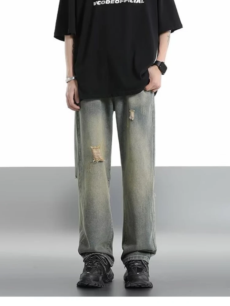 2023 Autumn Jeans Slim Hole Jeans For Men With Five-Pointed Star Ripped Jeans Street Casual Blue Denim Pants y2k streetwear