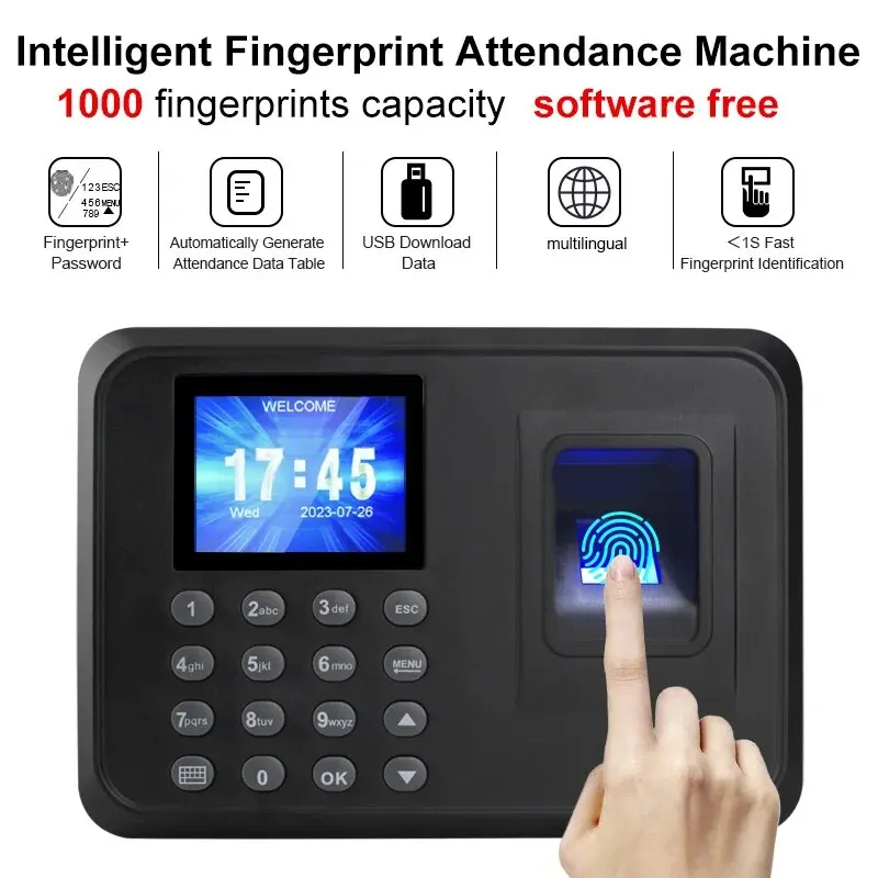 New Biometric Fingerprint Time Attendance System Employee Recognition Recorder Device Electronic Machine Support For 8 Languages