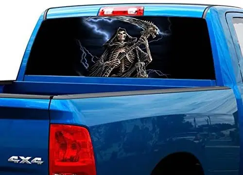 

P457 Reaper Lightning Tint Rear Window Decal Wrap Graphic Perforated See Through Universal Size 65" x 17" FITS: Pickup Trucks F1