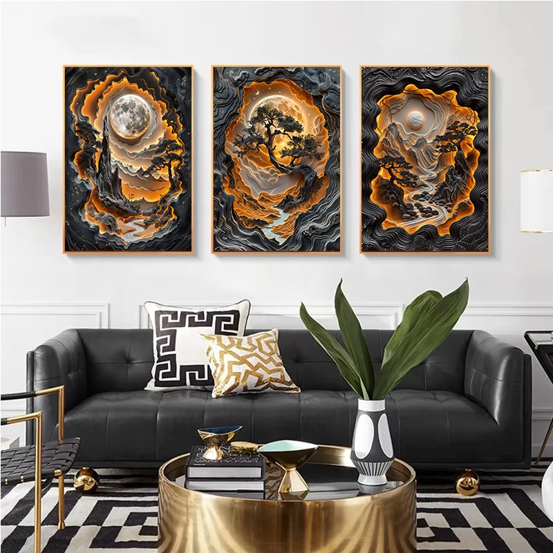Abstract Lava Landscape Canvas Print - Moonrise Valley Wall Art for Home Decor