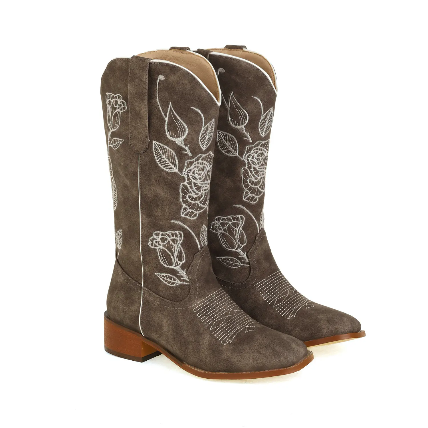 Cowboy Embroider Western Boots Women's Retro Cowgirls Mid Calf Boots 2024 Autumn Winter Comfy Heeled Shoes