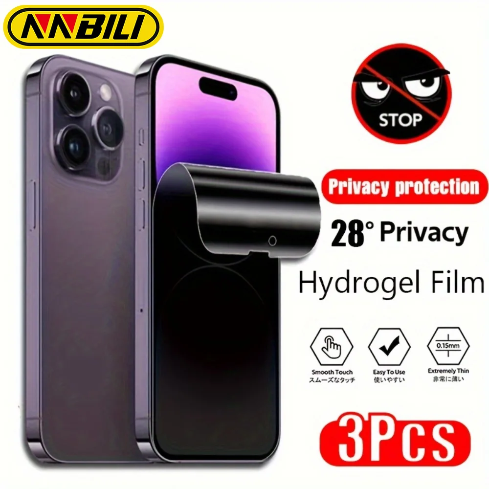 NNBILI 3 Stück Privatsphäre Schutz Hydrogel Film IPhone 17 16 15 14 13 12 11 Pro Max 17Air Privatsphäre Displayschutzfolien Schutzfolie