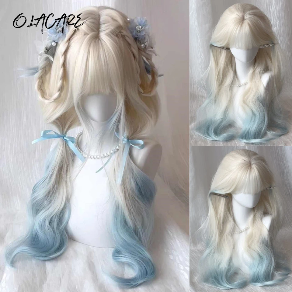 Synthetic Curly Wave Wig Platinum Blonde Blue Heat Resistant