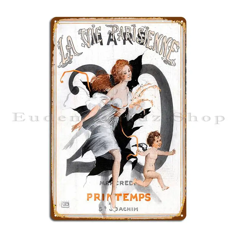 La Vie Parisienne Primavera Donna Cherub Magazine Cover 1910S Metal Plaque Decoration Design Garage Character Tin Sign Poster