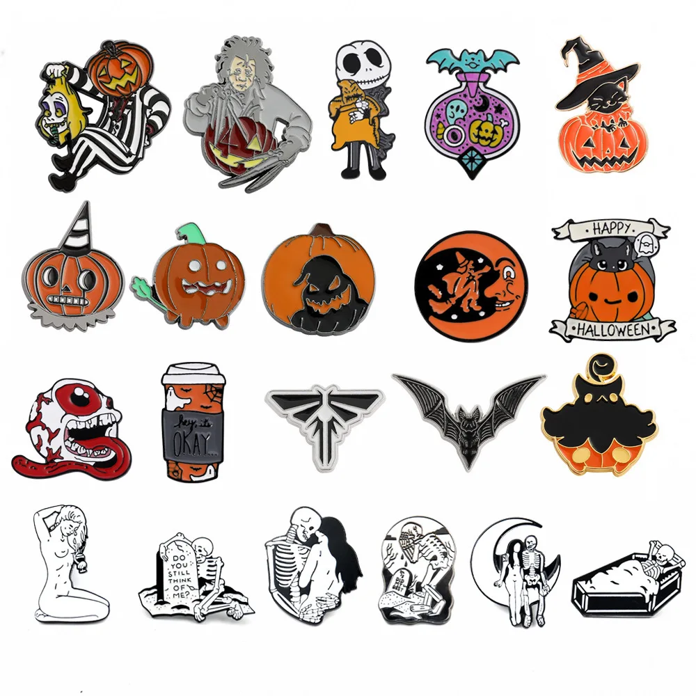 Halloween Enamel Pins Pumpkin Ghost Brooches Metal Badges Collar