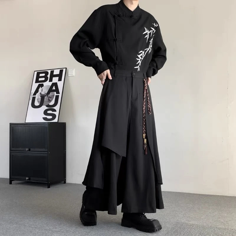 Yamamoto Yohji style irregular Chinese style wide-leg skirt pants for men 511