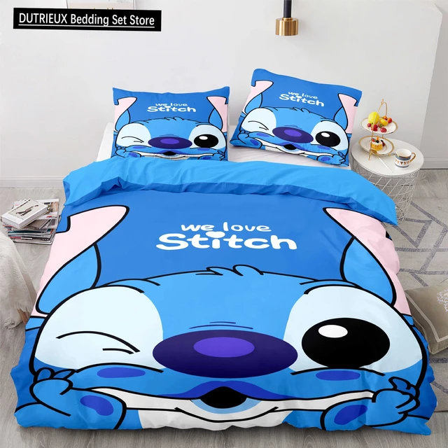 Ensemble de literie confortable Disney Anime Stitch, housse de couette, taie d'oreiller, lit pour enfants, lit pour adultes, décoration mignonne, cadeau pour fille 1