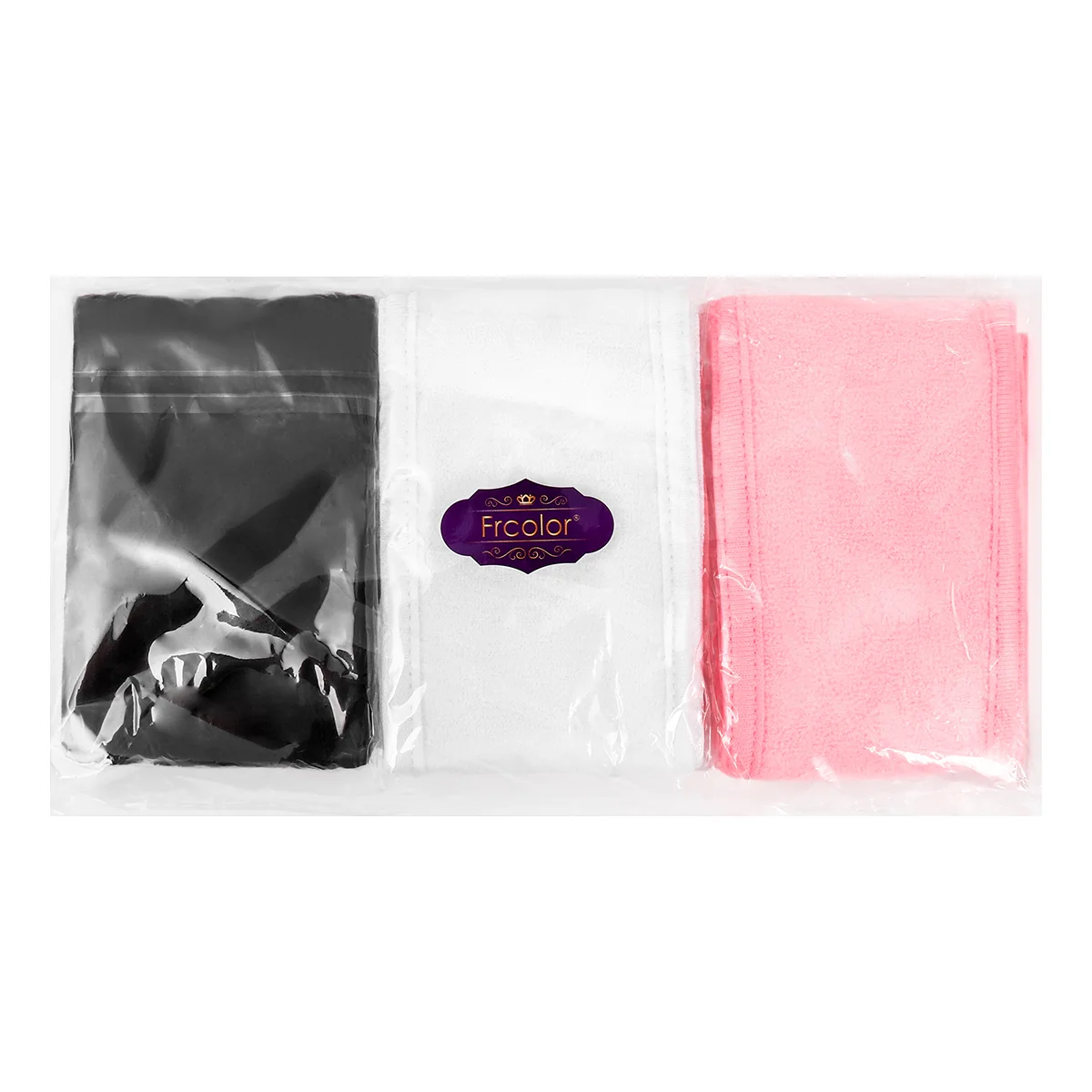 Frcolor 3Pcs Spa Facial Headband Make Up Wrap Head Cloth Headband Stretch Towel with Sticky Tape (White, Black, Pink) 6